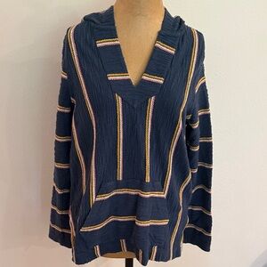 Faherty sz S Striped 100% cotton Hooded Pullover Sweater kangaroo pocket VGUC